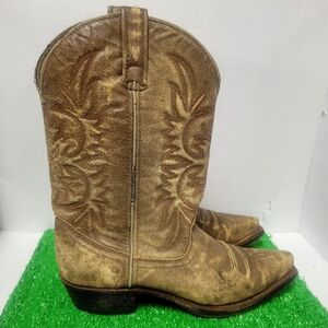 Dingo Western Cowboy Boots Womens Size 8.5 Distressed Leather Tan Pull On DI7522